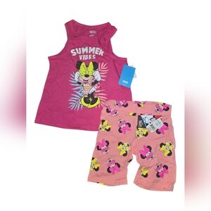 MAD Engine Girls Pink & Yellow Minnie Mouse Summer Vibes Tank + Shorts Set